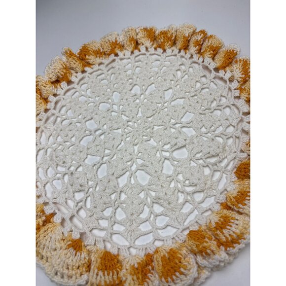 Handmade Crochet Lace Doily White & Yellow Gradient 13" Table Décor Vintage Char - Picture 4 of 15